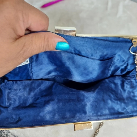 Vintage Jacobson's Navy Blue Macrame Bag Chain Shoulder Bag Kiss Lock Closure - Picture 9 of 13